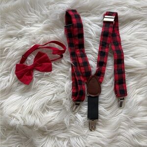 Red Plaid Suspenders and Bow Tie Set - baby boy